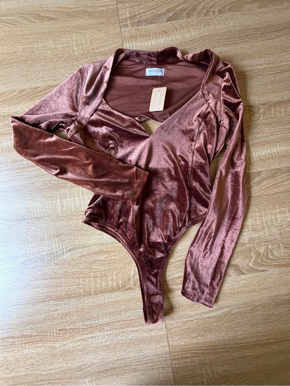 vestique Rose Brown Purple Velvet Long Sleeve Bodysuit